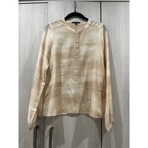 NEW BOSS by Hugo Boss Silk Cotton‎ Blend Blouse Beige Sheer Long Sleeve Size 6